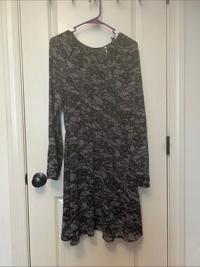 Michael Kors Black Lace-Overlay Long Sleeve A-Line Dress